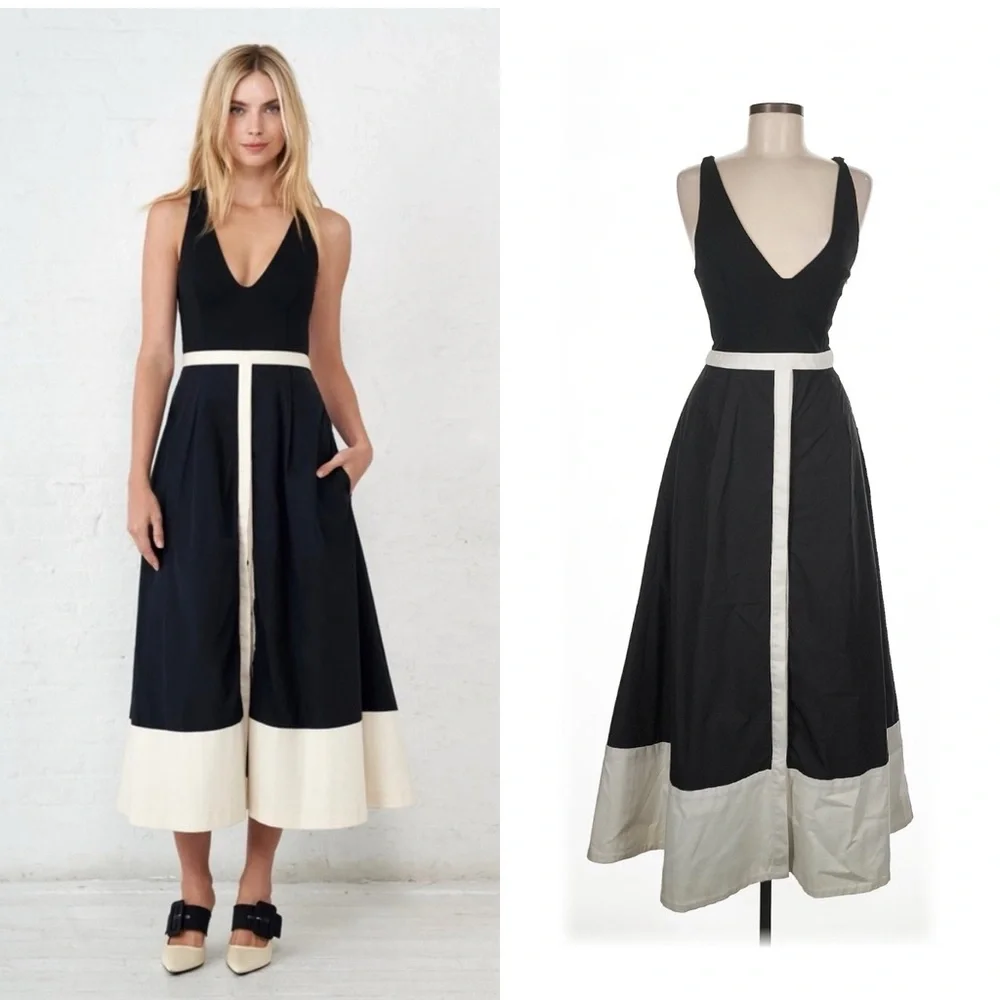 La Ligne Bardot Black & White Striped Midi Dress Size 8 - Picture 4 of 10